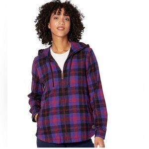 L.L. Bean Scotch Plaid Flannel  Relaxed Zip Hoodie Shirt Small Women Plaid Purpl